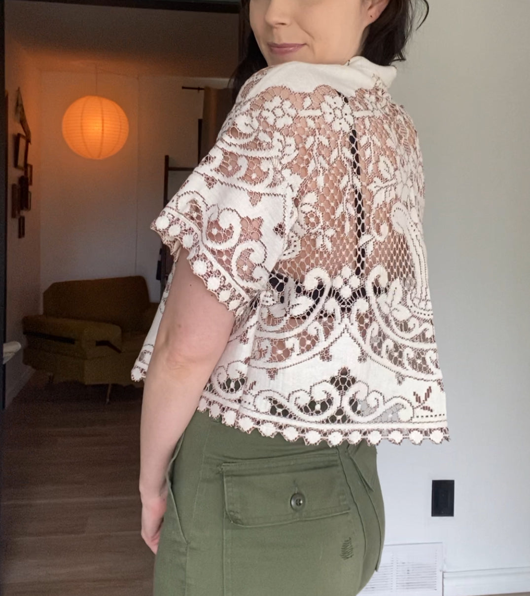 Upcycled Tie-front Lace Blouse