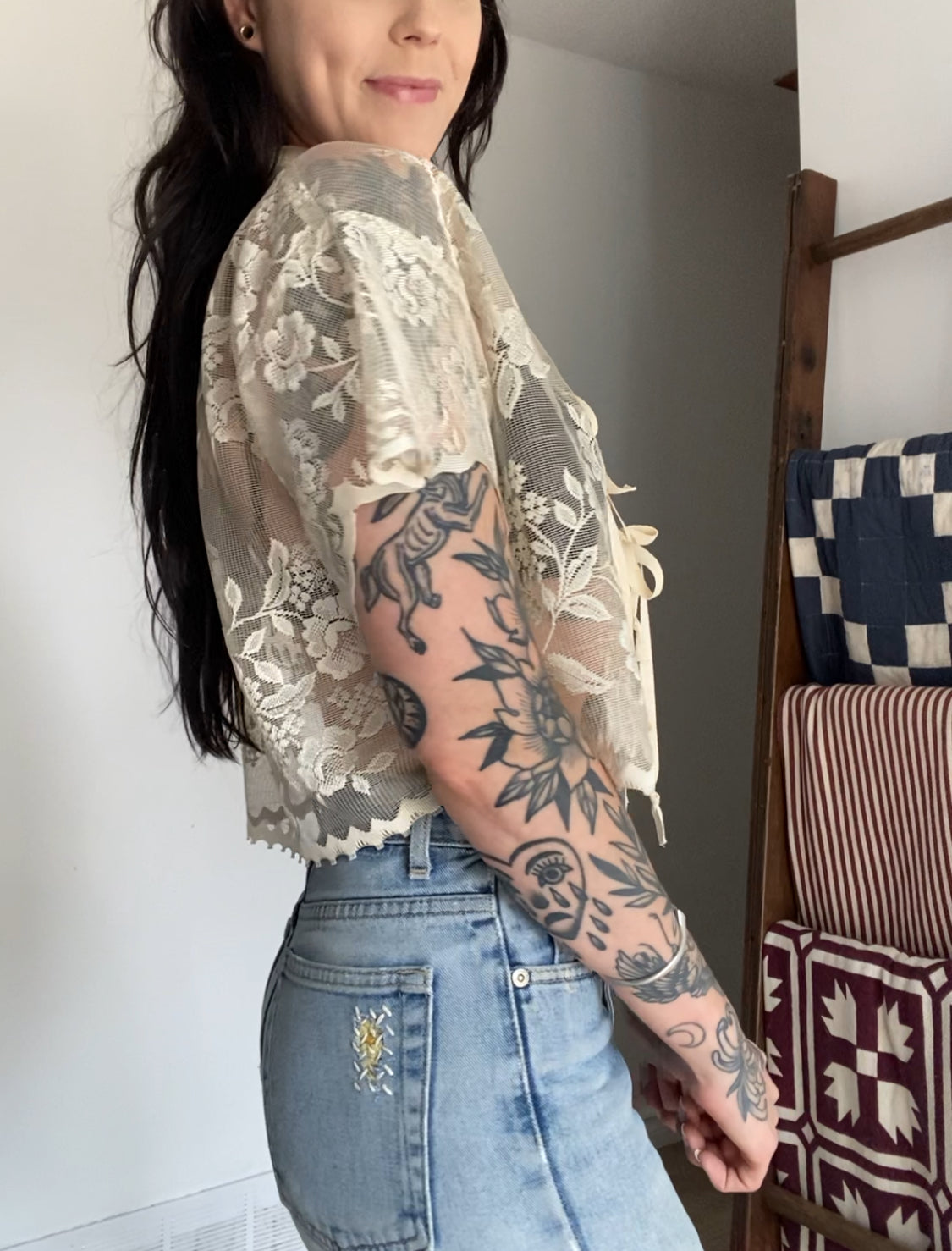 Upcycled Tie-front Lace Blouse II