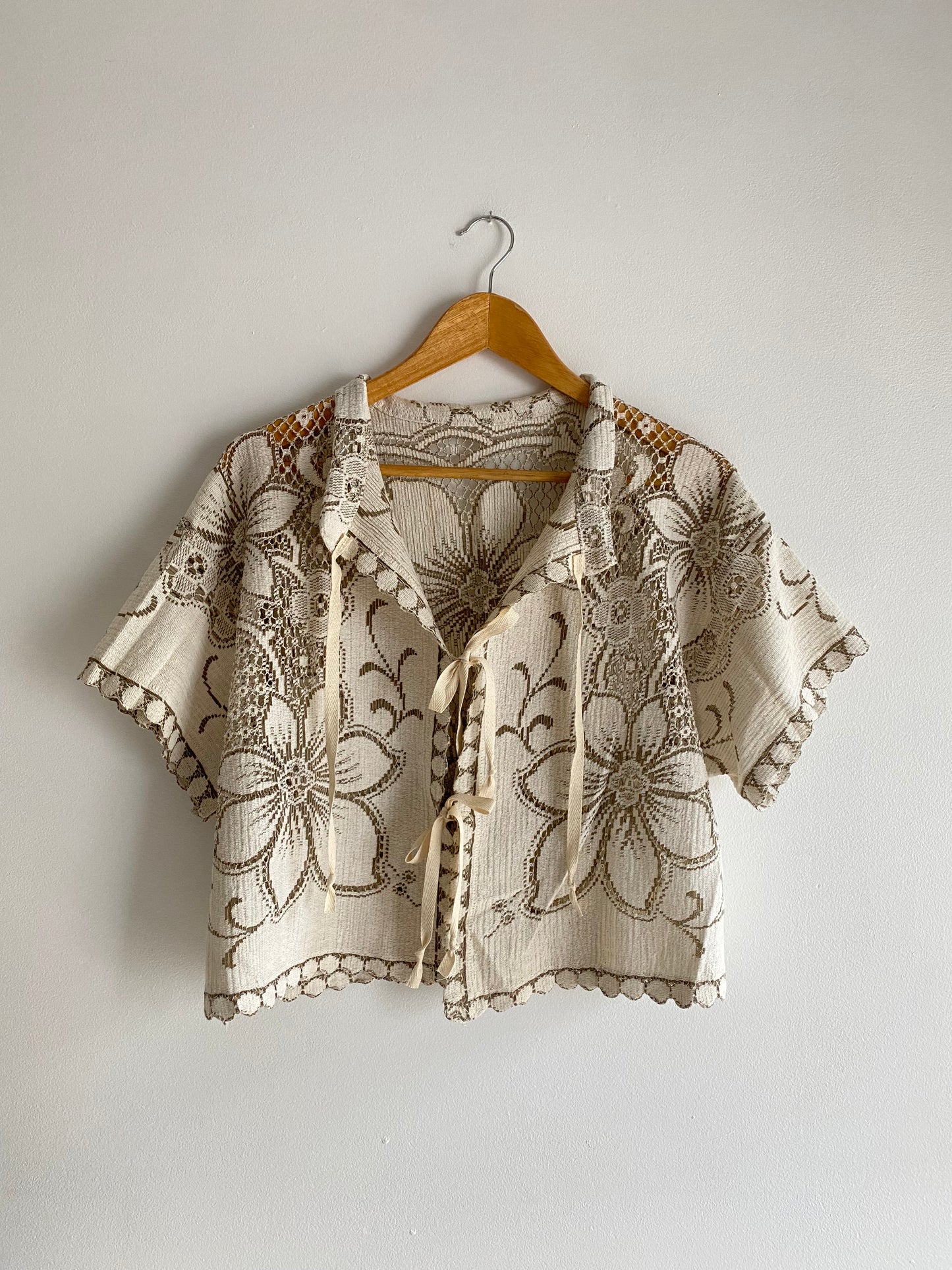 Upcycled Tie-front Lace Blouse