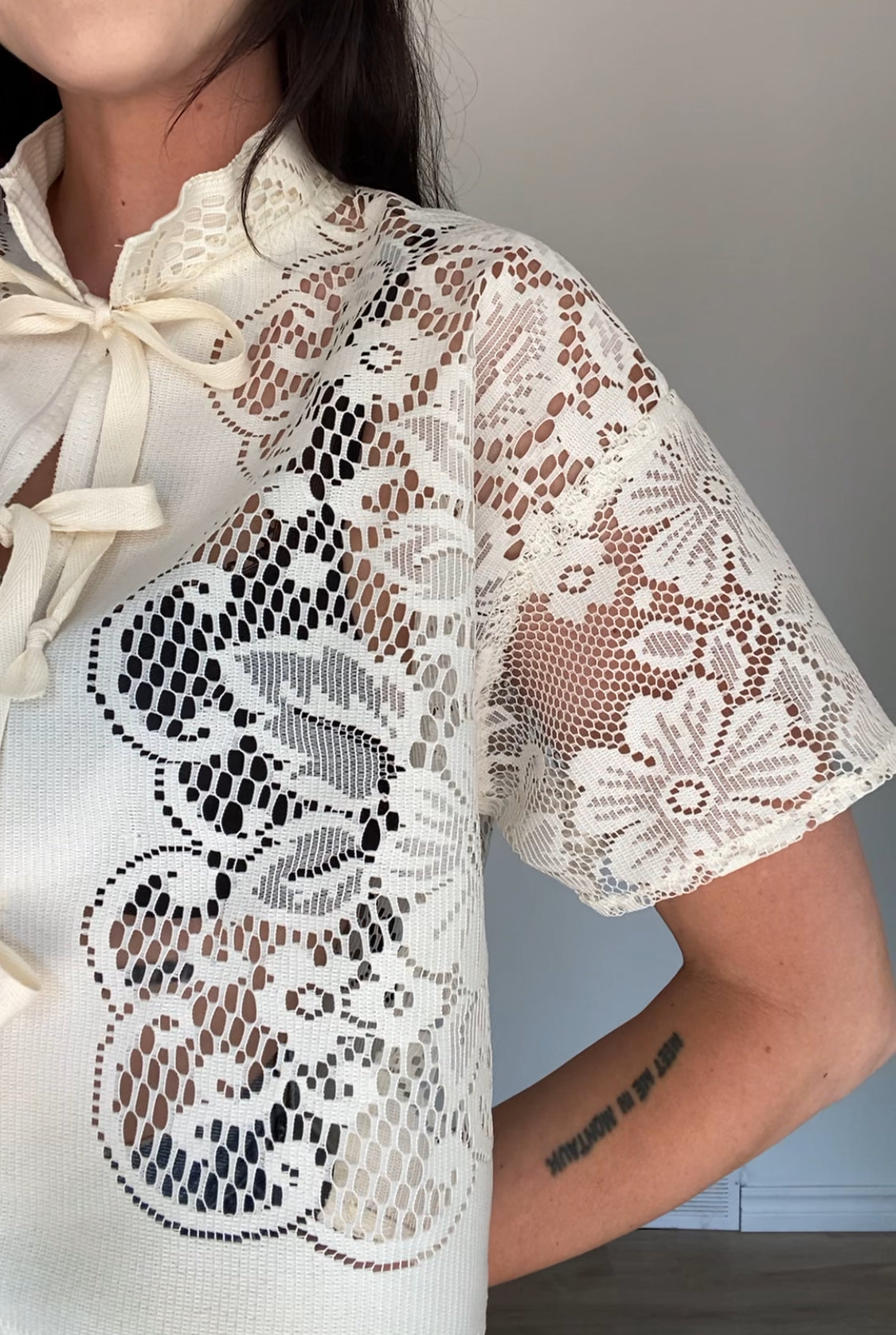 Upcycled Tie-front Lace Blouse III