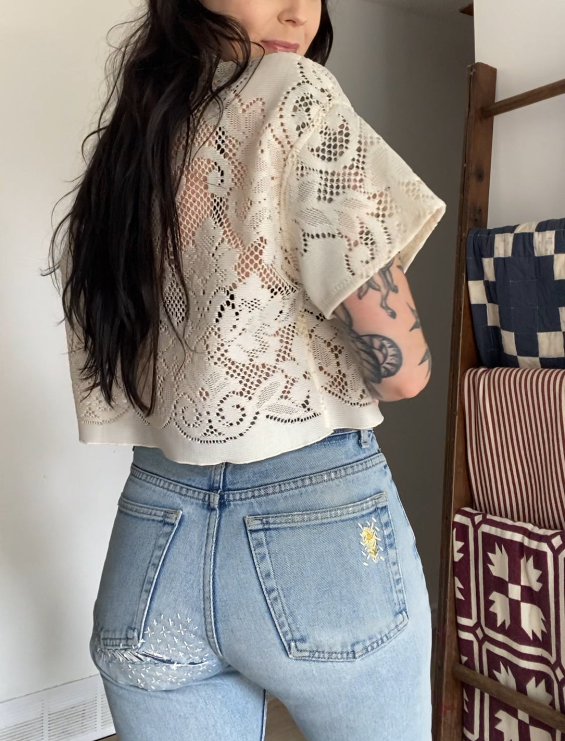 Upcycled Tie-front Lace Blouse II