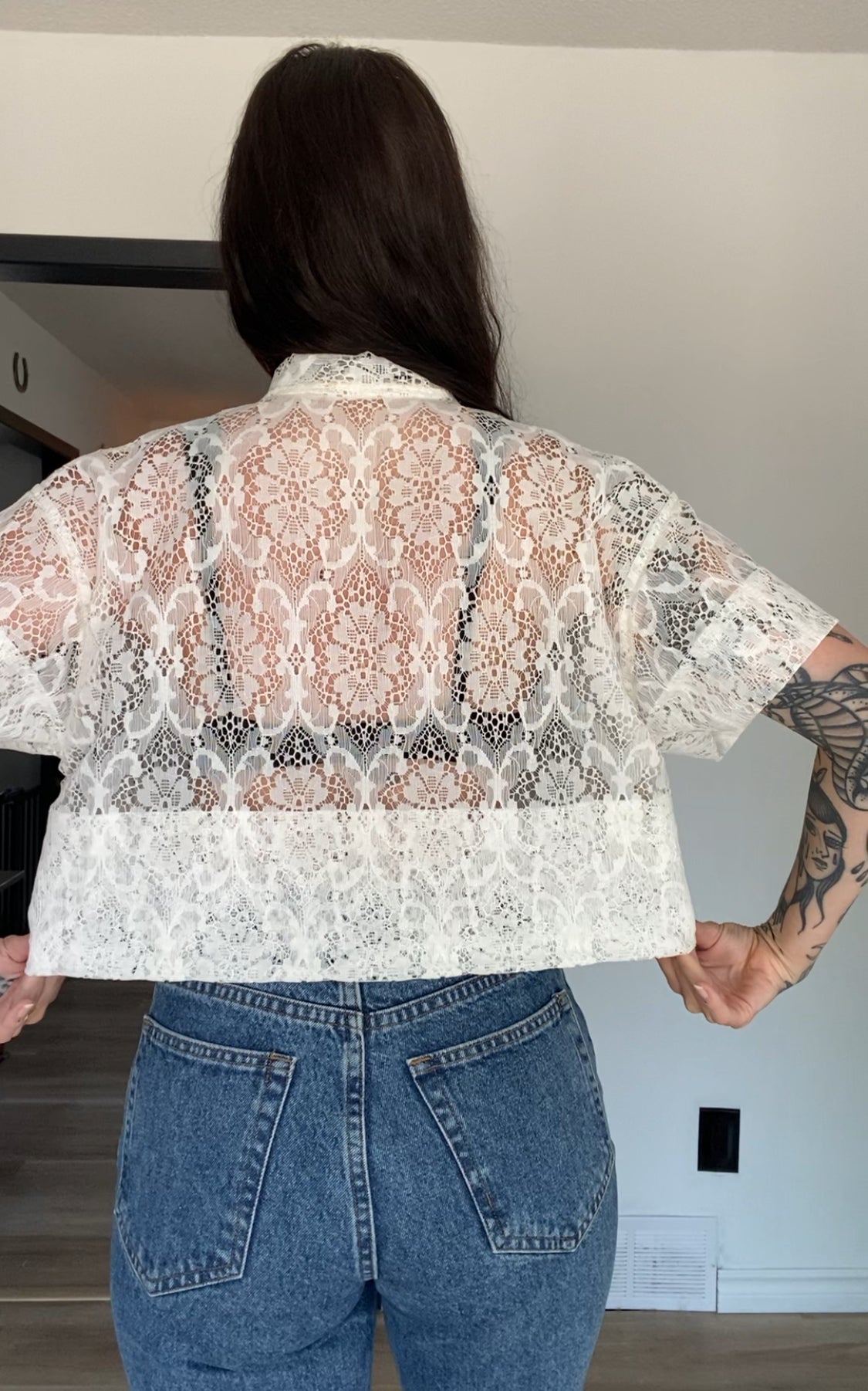 Upcycled Tie-front Lace Blouse