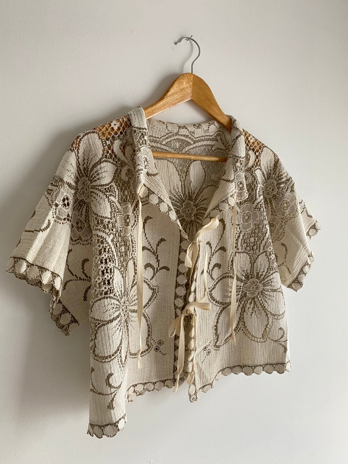 Upcycled Tie-front Lace Blouse