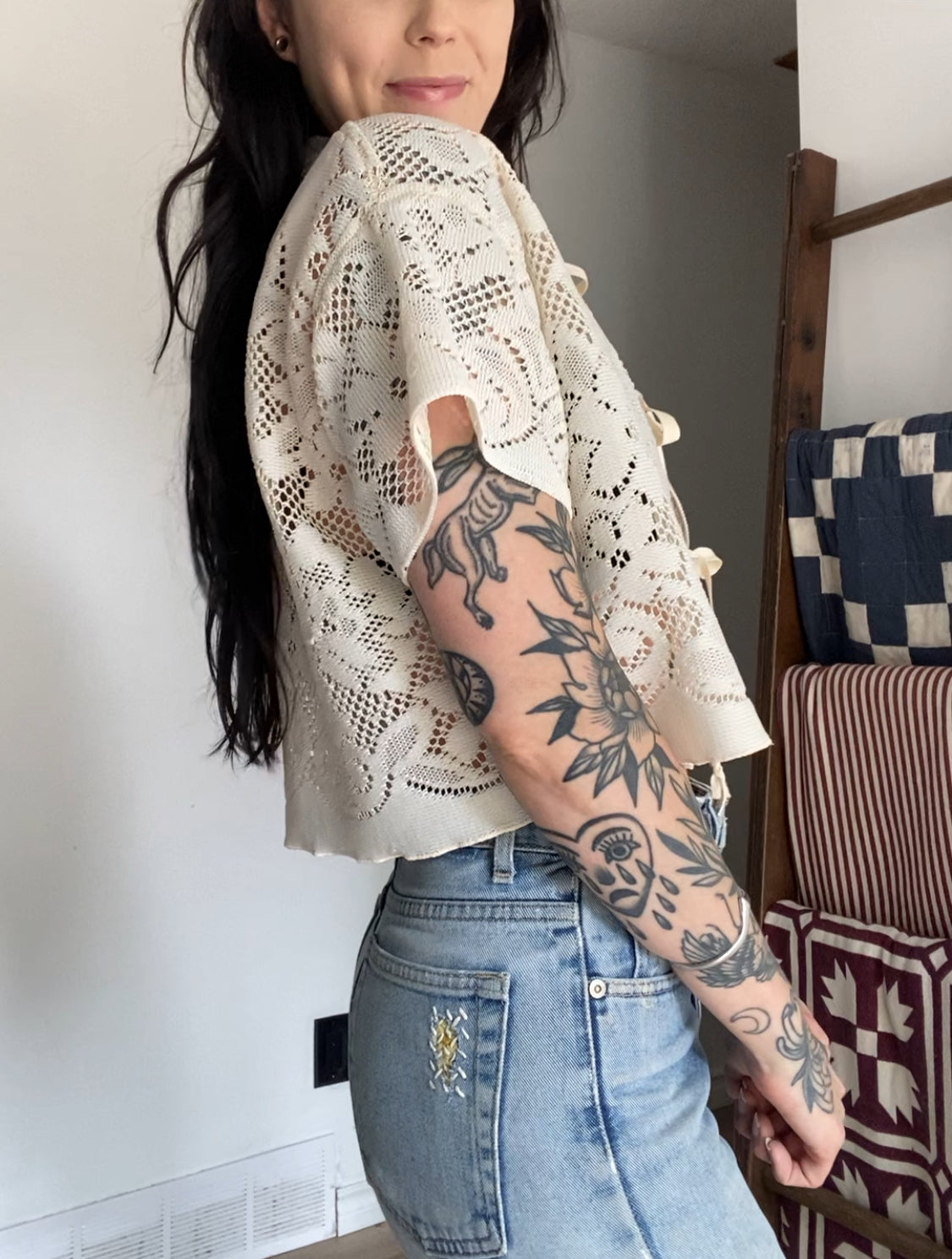 Upcycled Tie-front Lace Blouse I