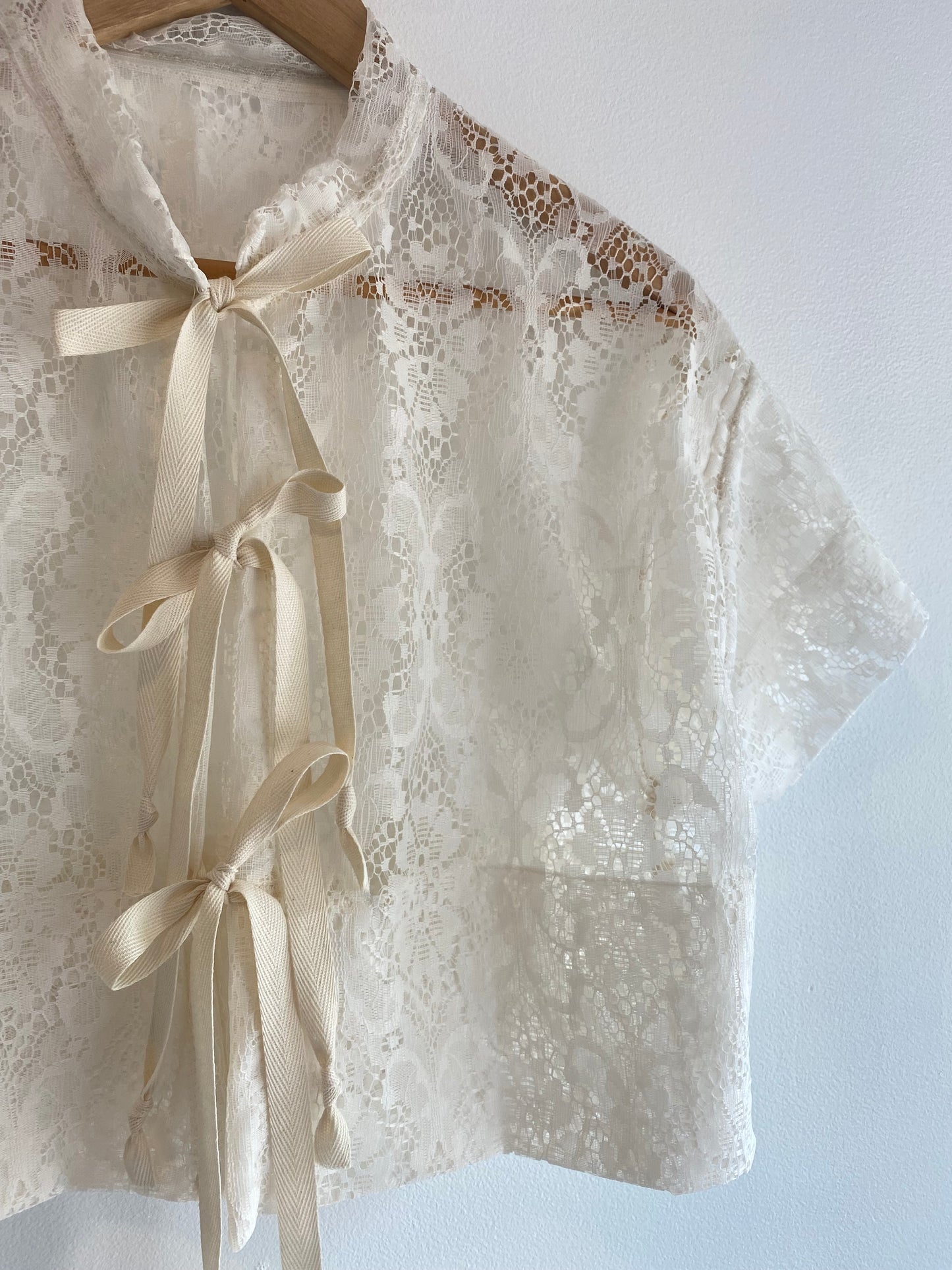 Upcycled Tie-front Lace Blouse