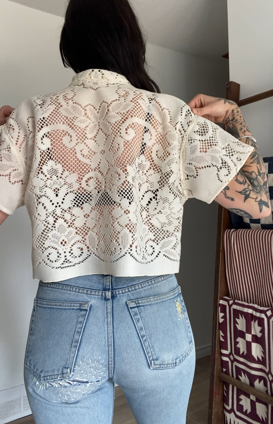 Upcycled Tie-front Lace Blouse II