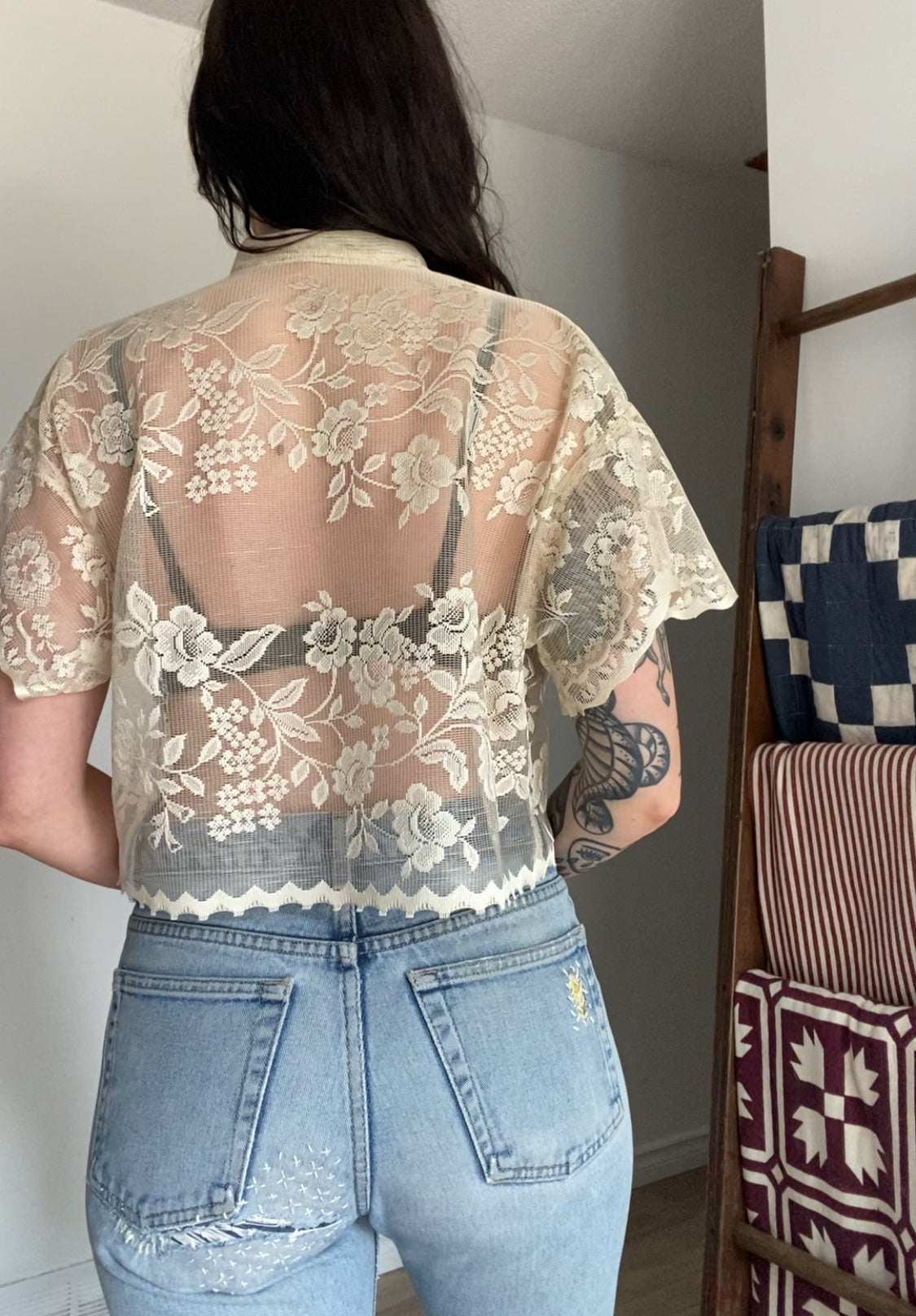 Upcycled Tie-front Lace Blouse II