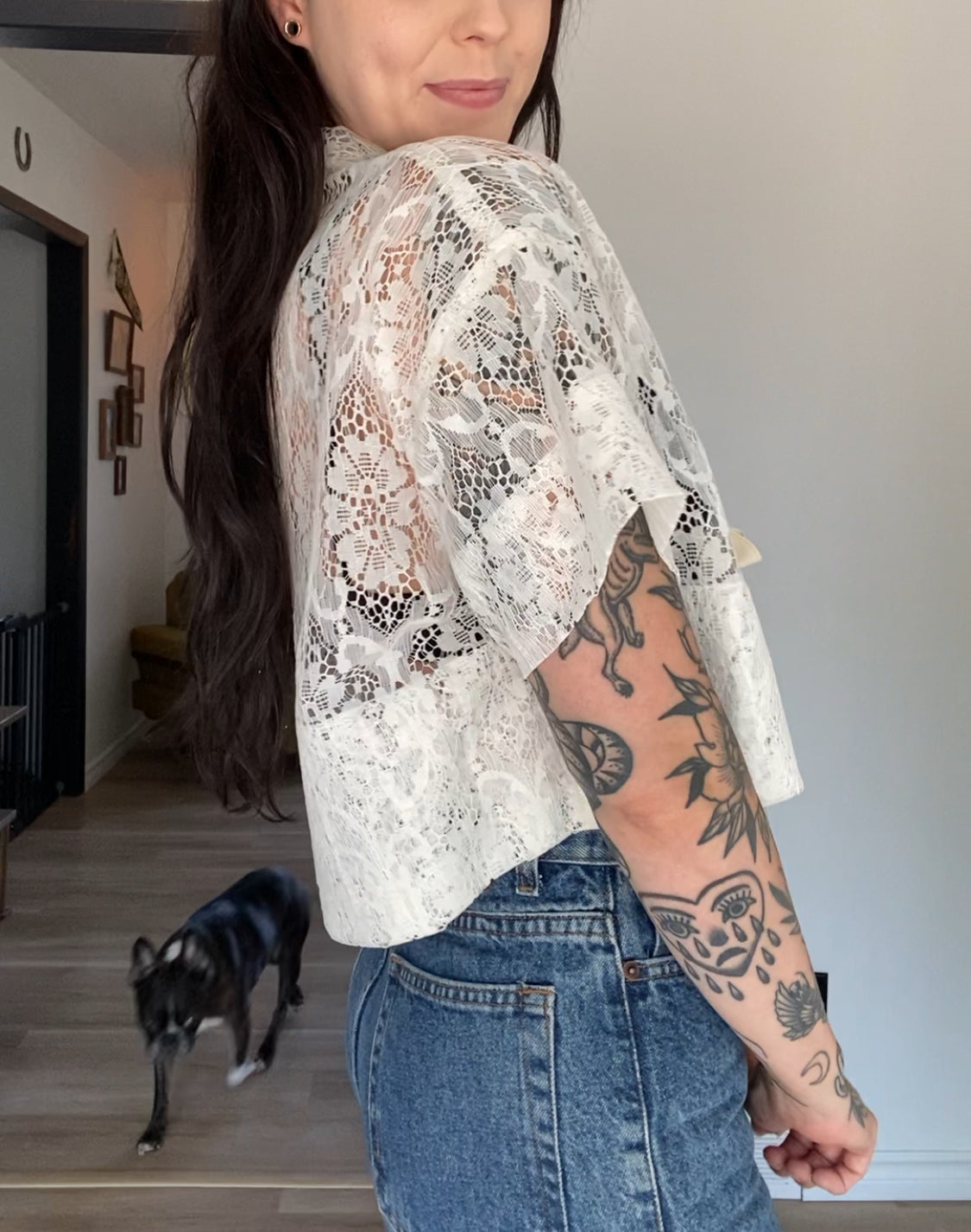 Upcycled Tie-front Lace Blouse