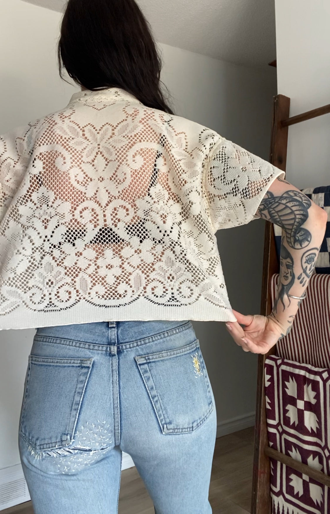 Upcycled Tie-front Lace Blouse I