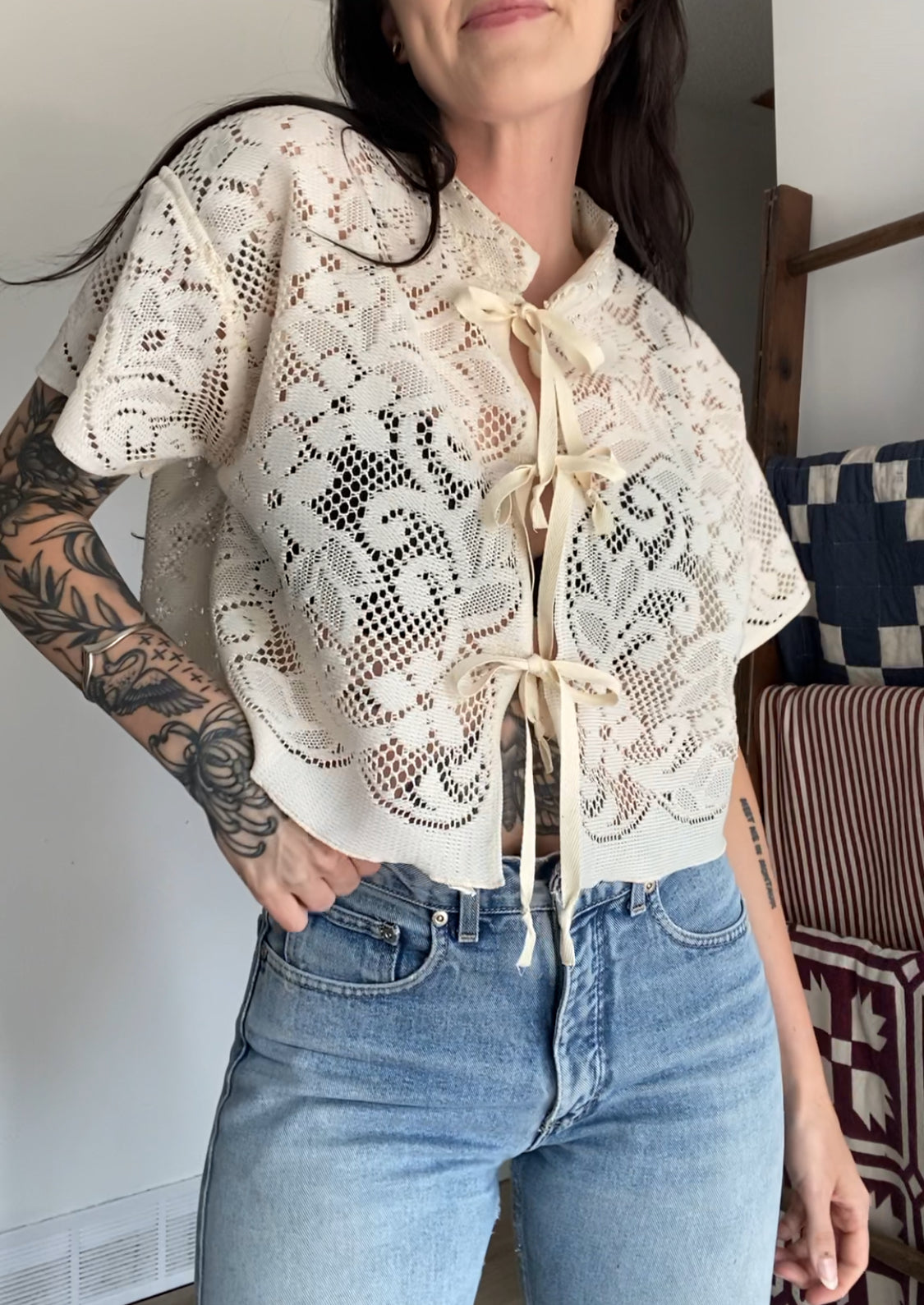 Upcycled Tie-front Lace Blouse I