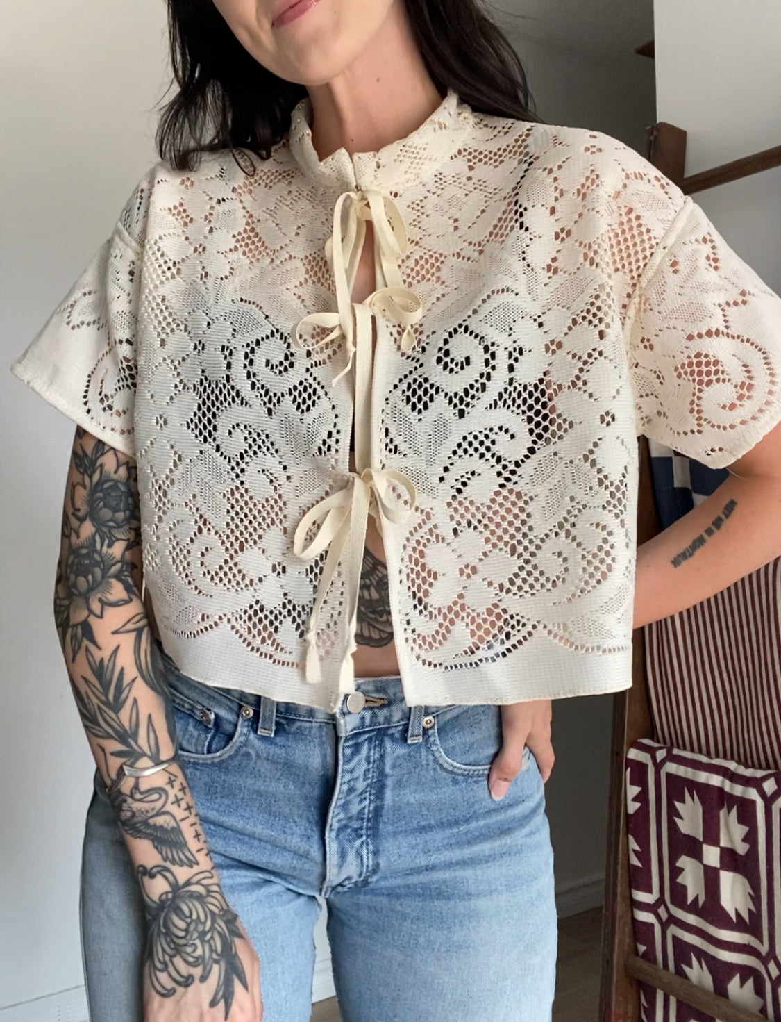 Upcycled Tie-front Lace Blouse II