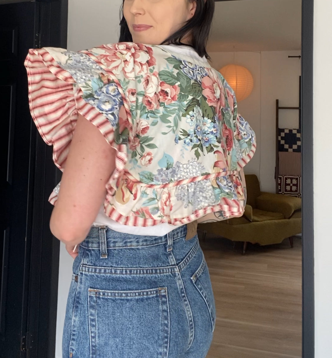 Upcycled Floral Side-tie Vest II