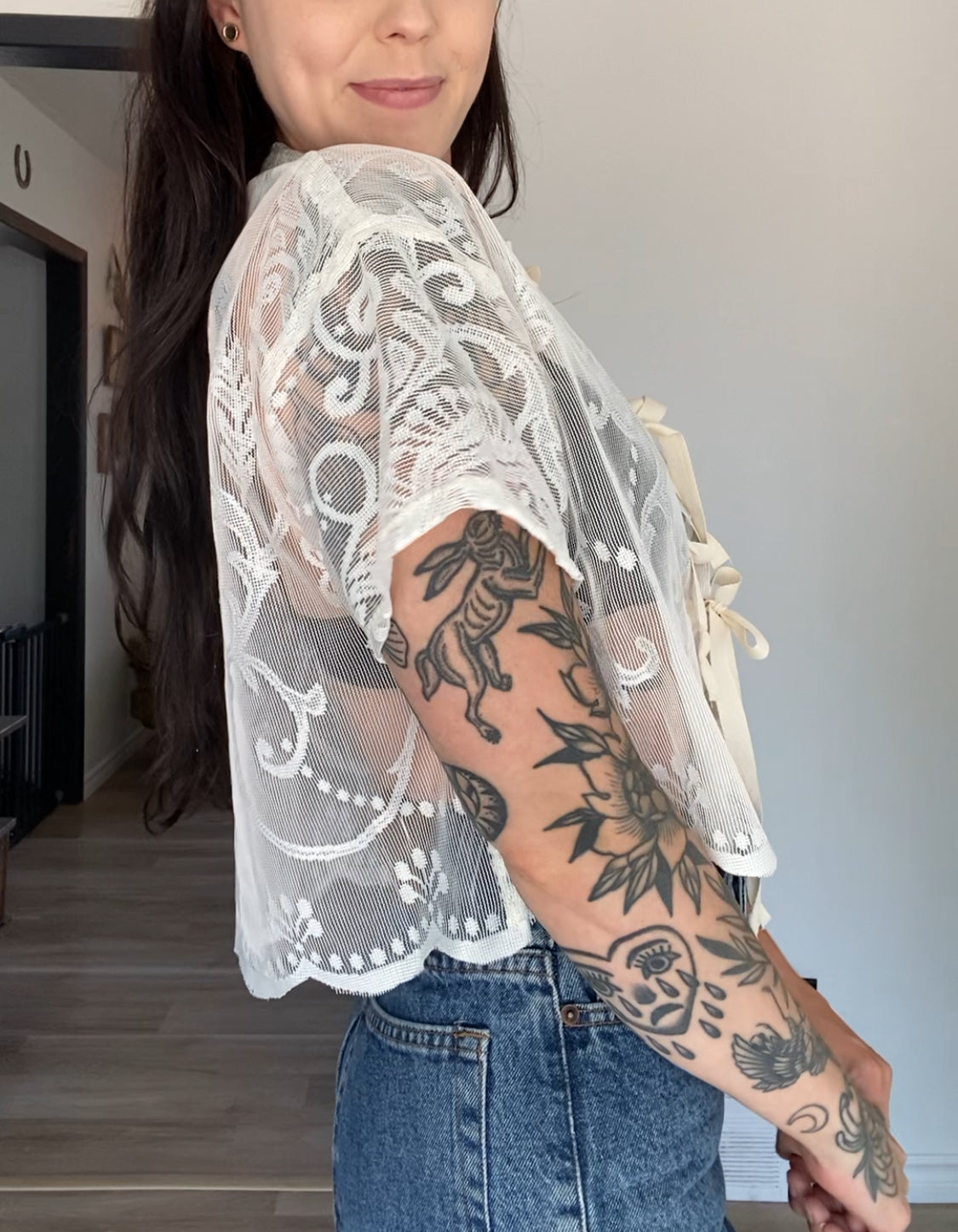 Upcycled Tie-front Lace Blouse II