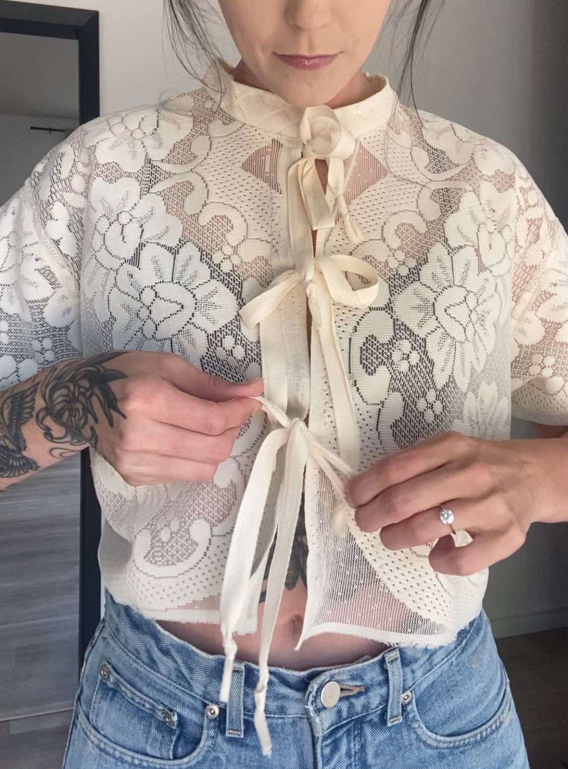 Upcycled Tie-front Lace Blouse I