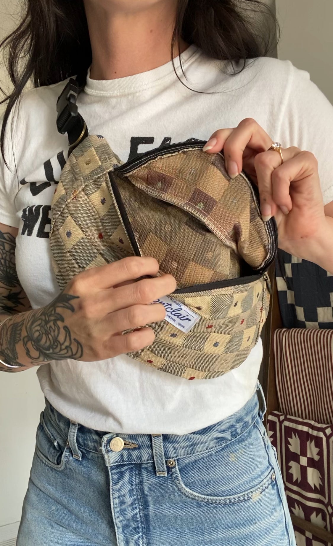 Upcycled Dots & Checkers Fanny Pack II