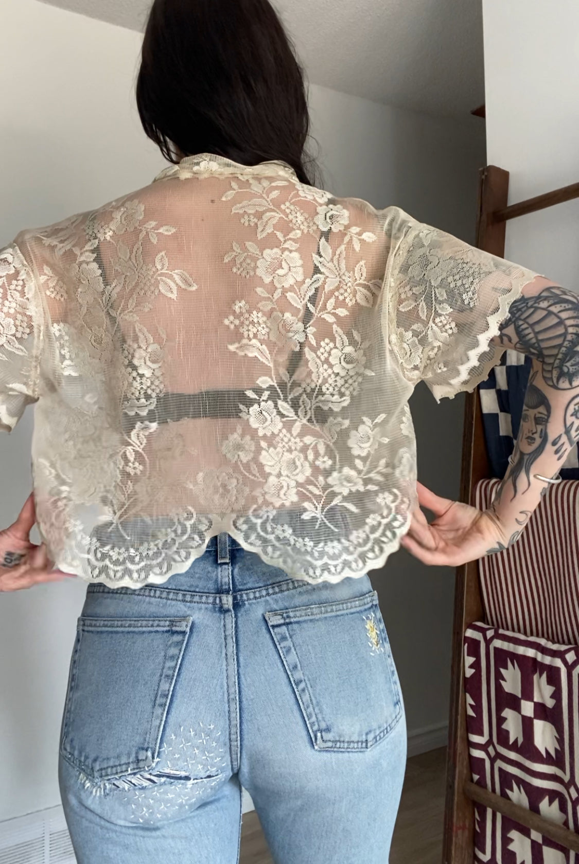 Upcycled Tie-front Lace Blouse I