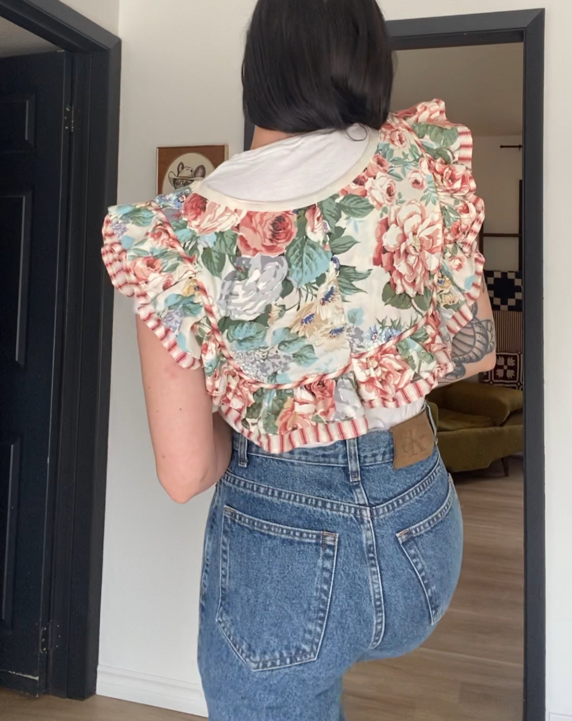 Upcycled Floral Side-tie Vest I