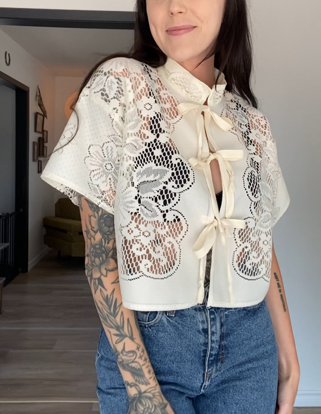 Upcycled Tie-front Lace Blouse IV