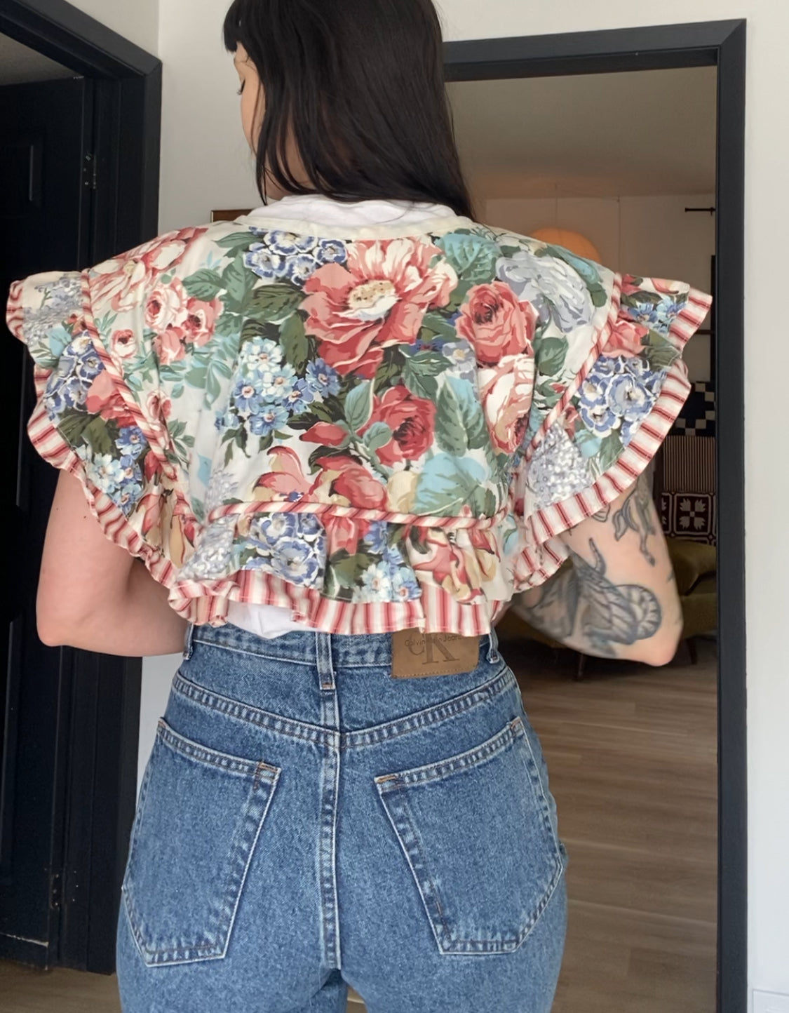 Upcycled Floral Side-tie Vest II