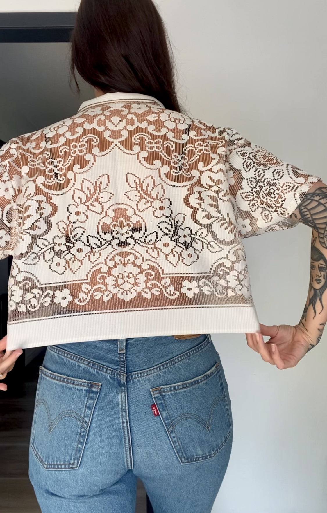Upcycled Tie-front Lace Blouse