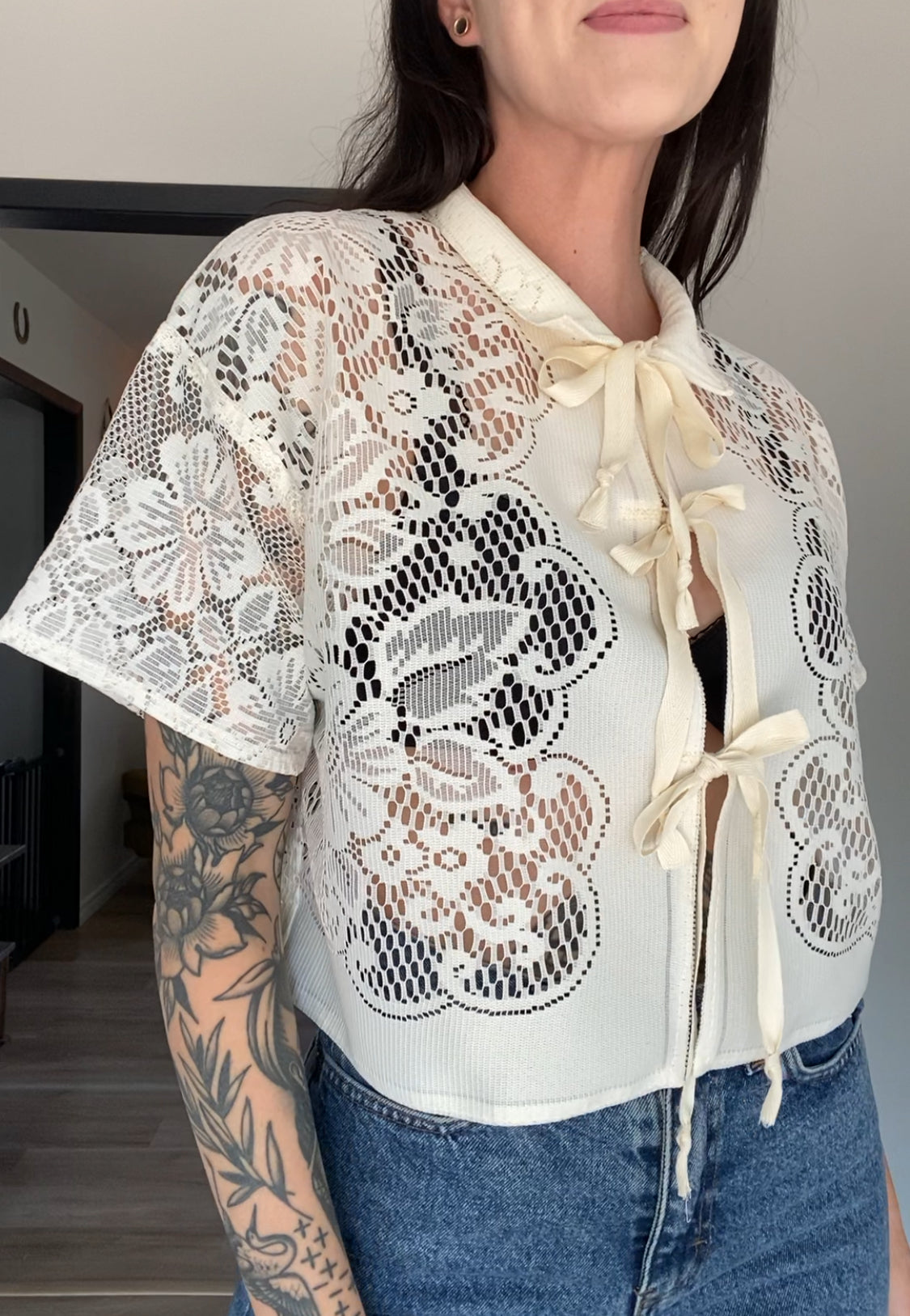 Upcycled Tie-front Lace Blouse I