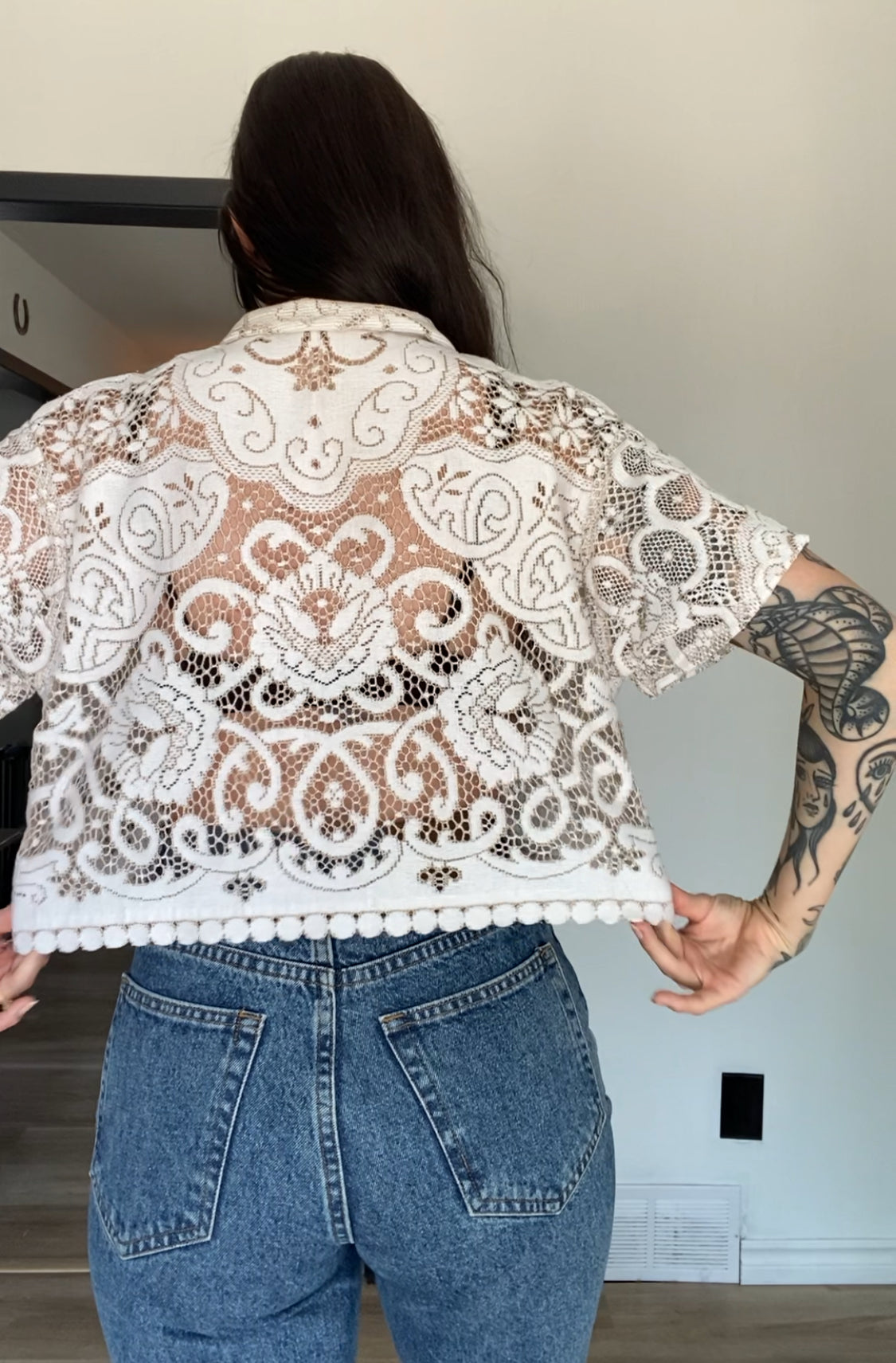 Upcycled Tie-front Lace Blouse I