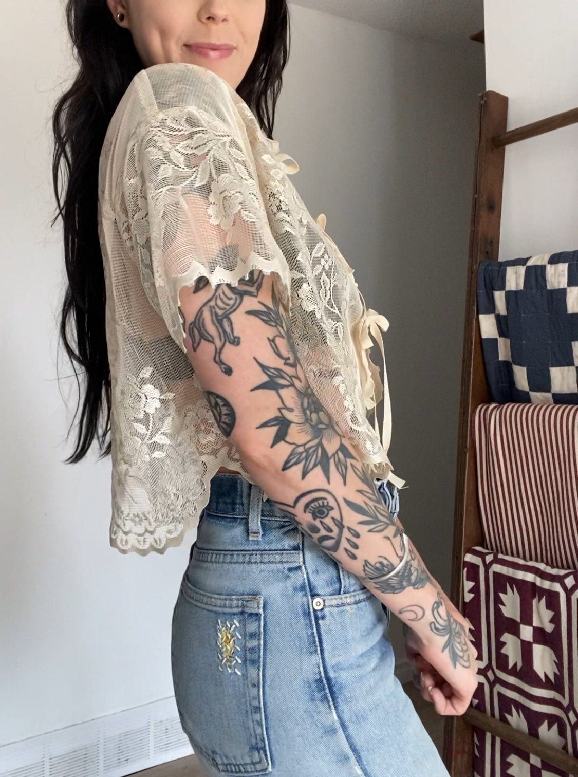 Upcycled Tie-front Lace Blouse I