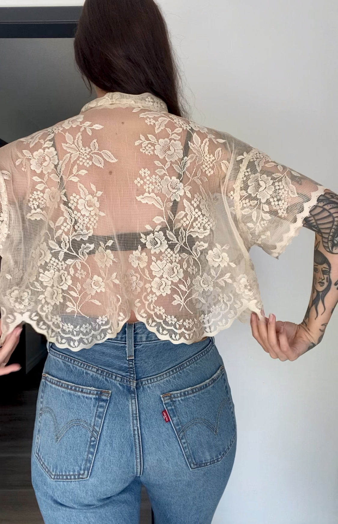Upcycled Tie-front Lace Blouse