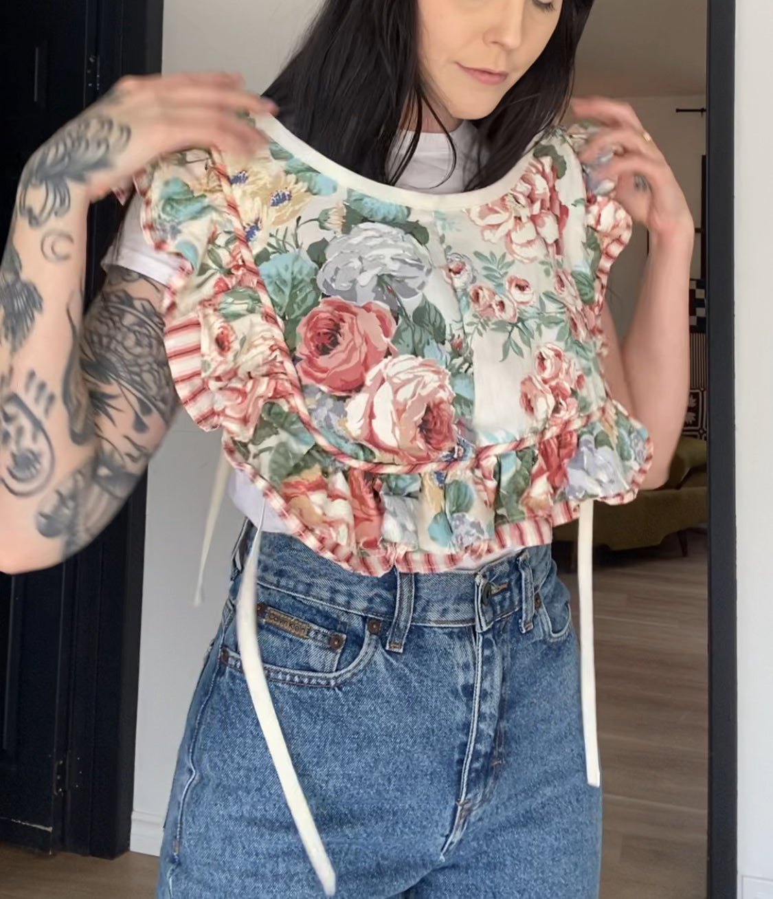 Upcycled Floral Side-tie Vest I