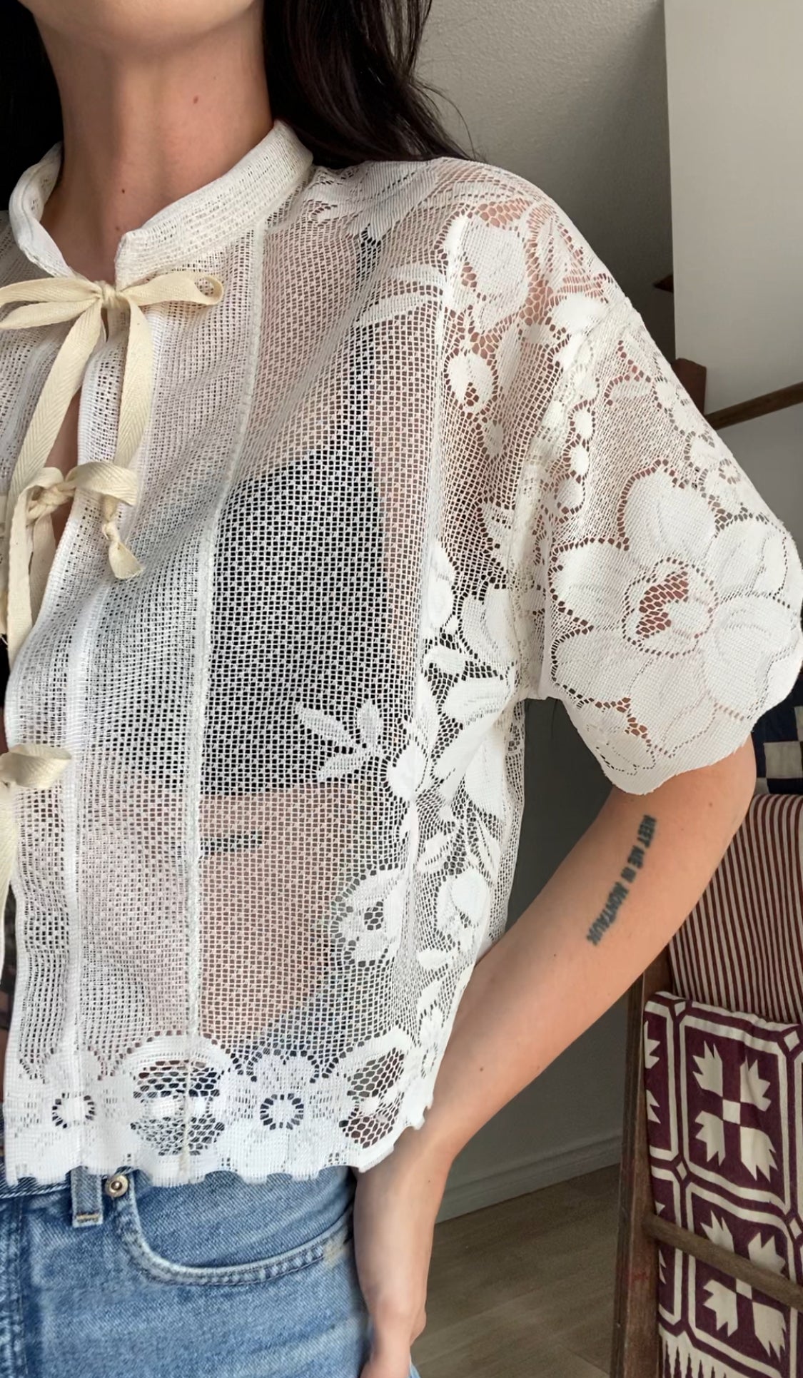 Upcycled Tie-front Lace Blouse I