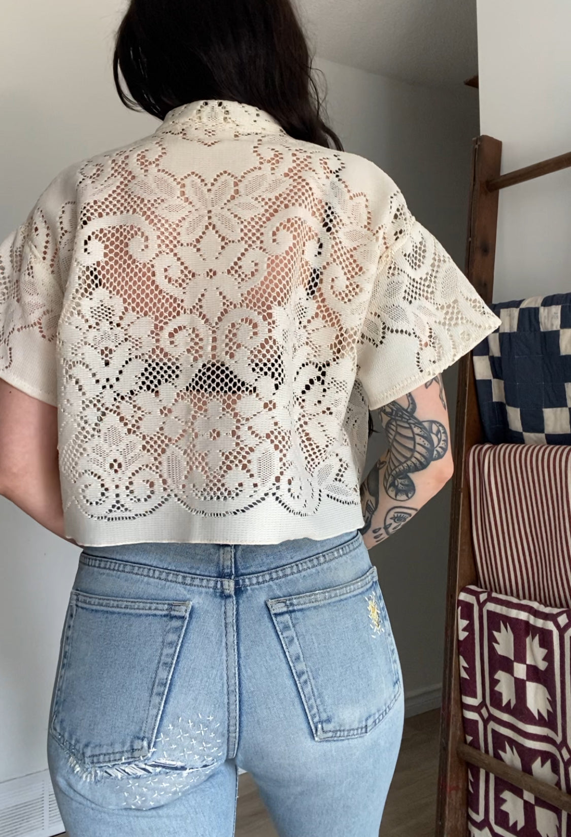 Upcycled Tie-front Lace Blouse II