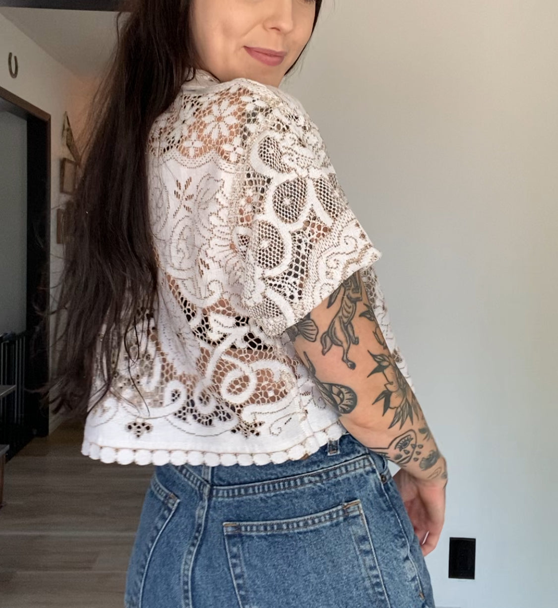 Upcycled Tie-front Lace Blouse I