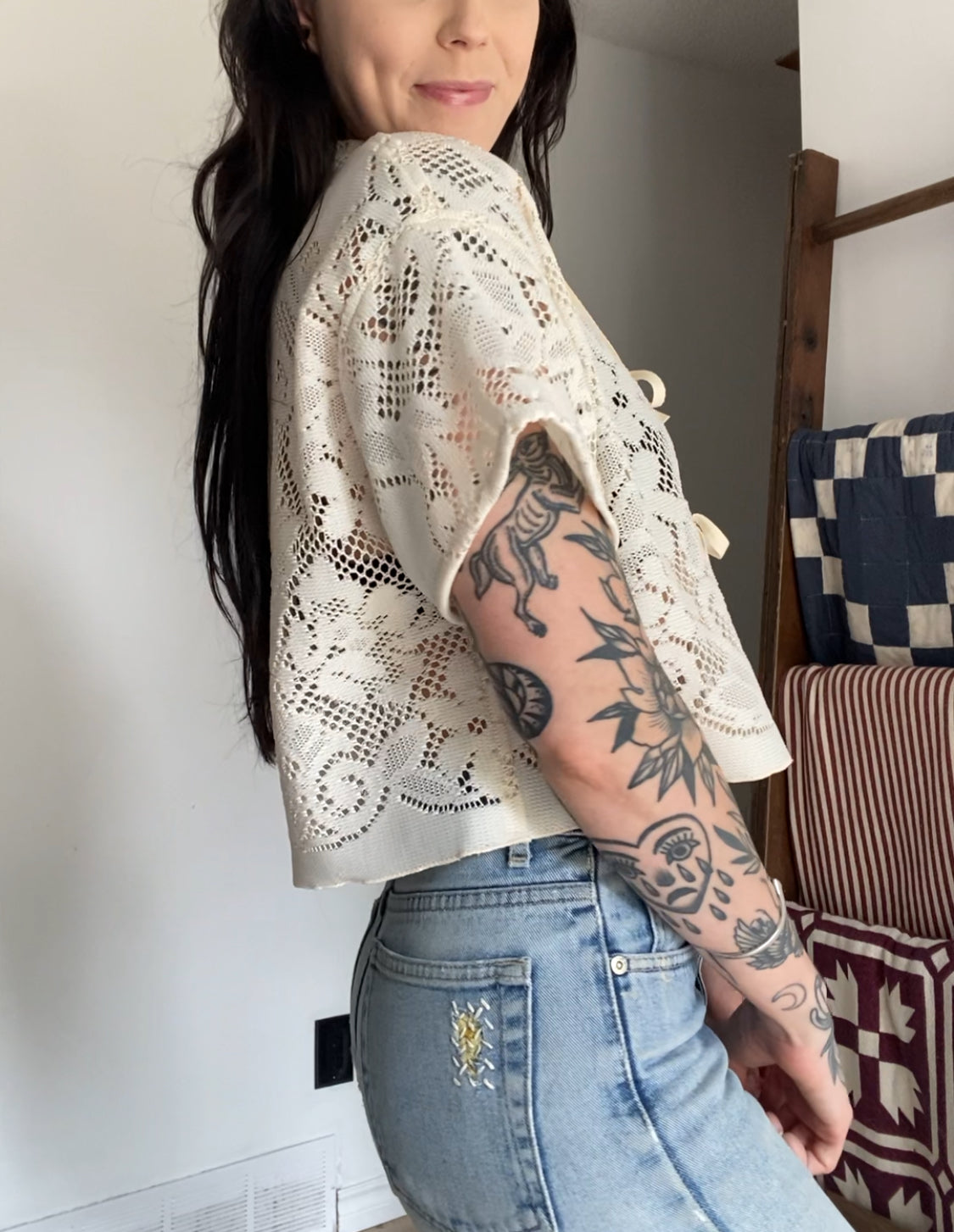 Upcycled Tie-front Lace Blouse II