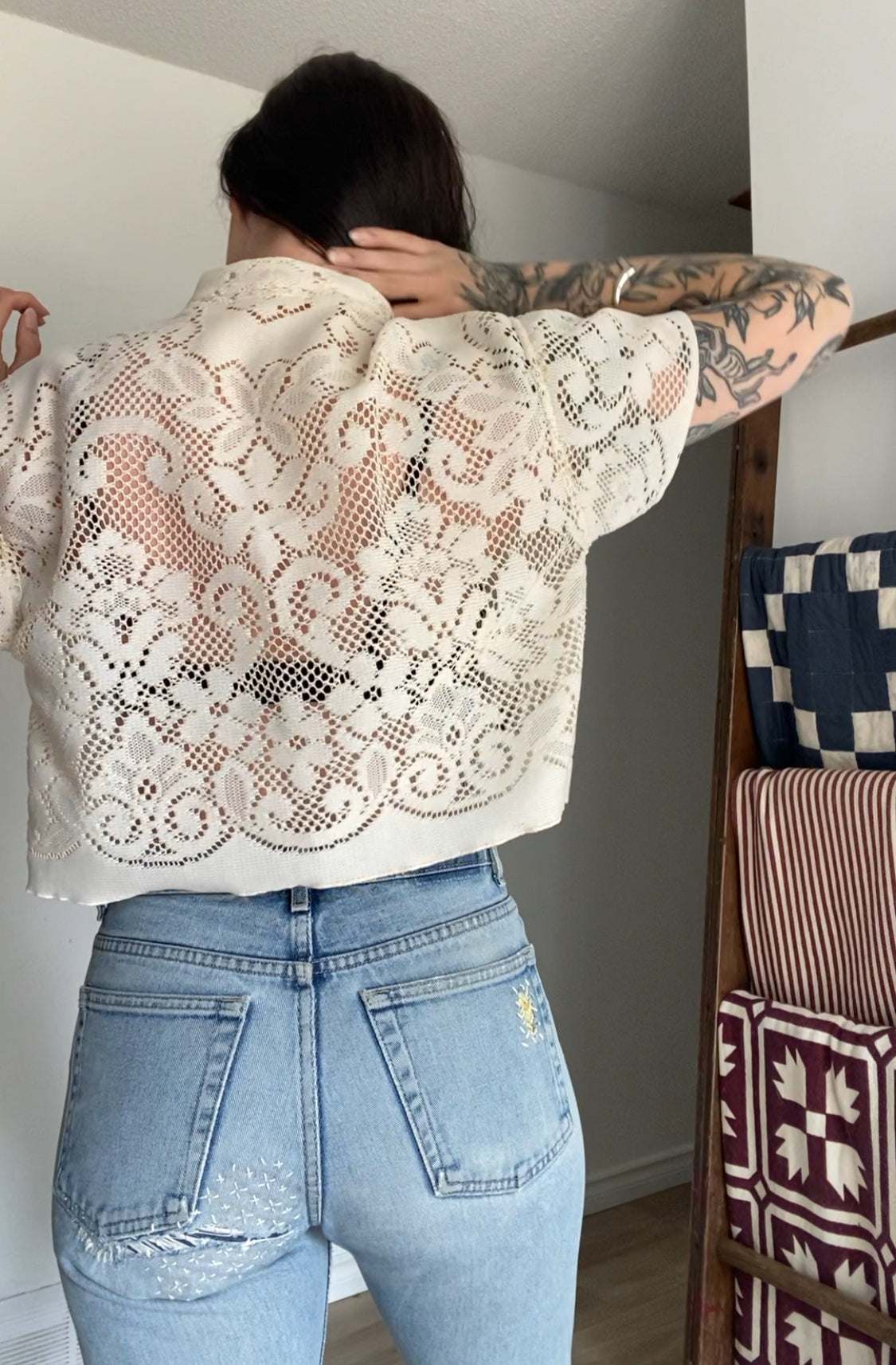 Upcycled Tie-front Lace Blouse I