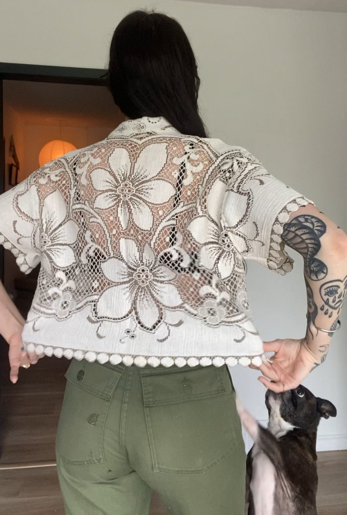 Upcycled Tie-front Lace Blouse