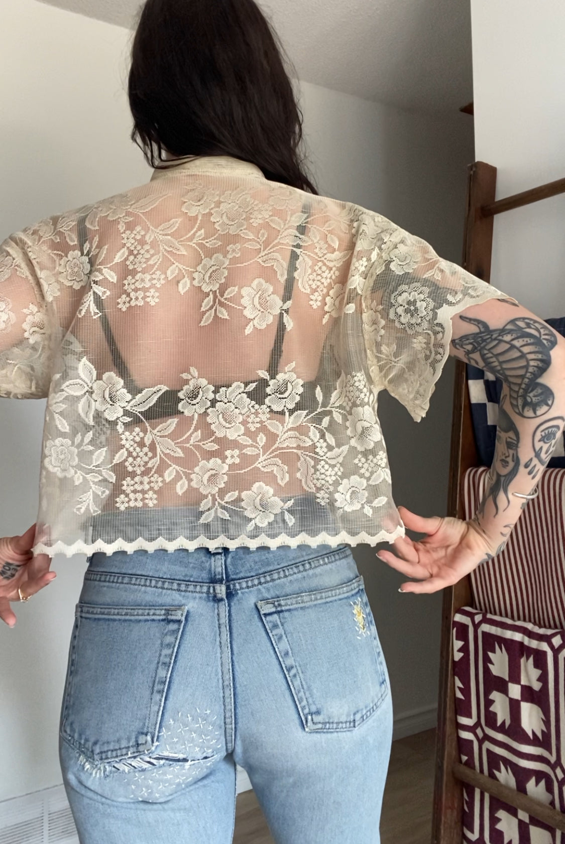 Upcycled Tie-front Lace Blouse II