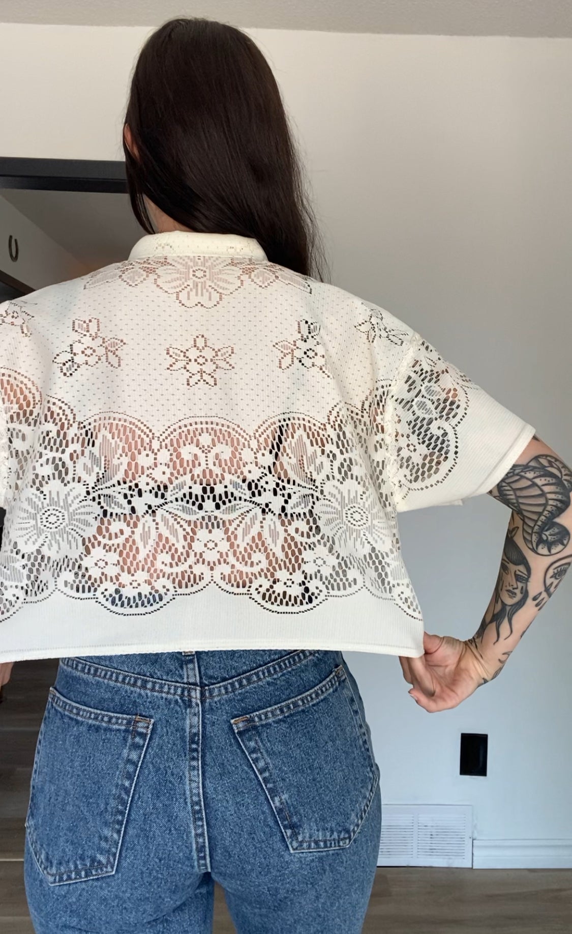 Upcycled Tie-front Lace Blouse II