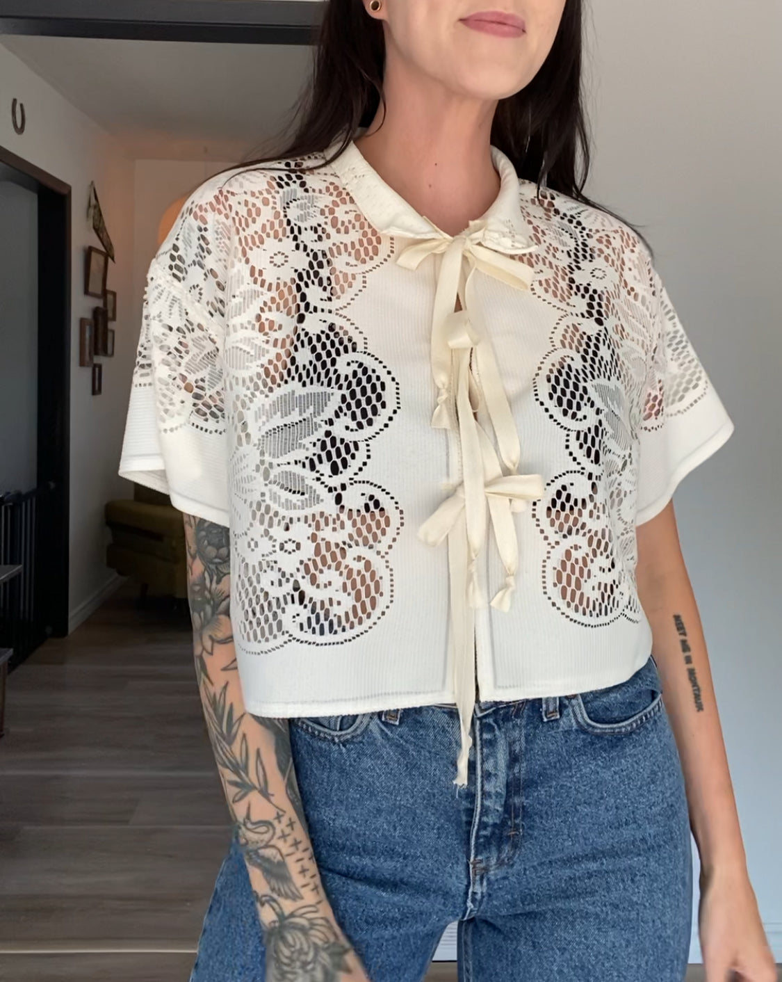 Upcycled Tie-front Lace Blouse II