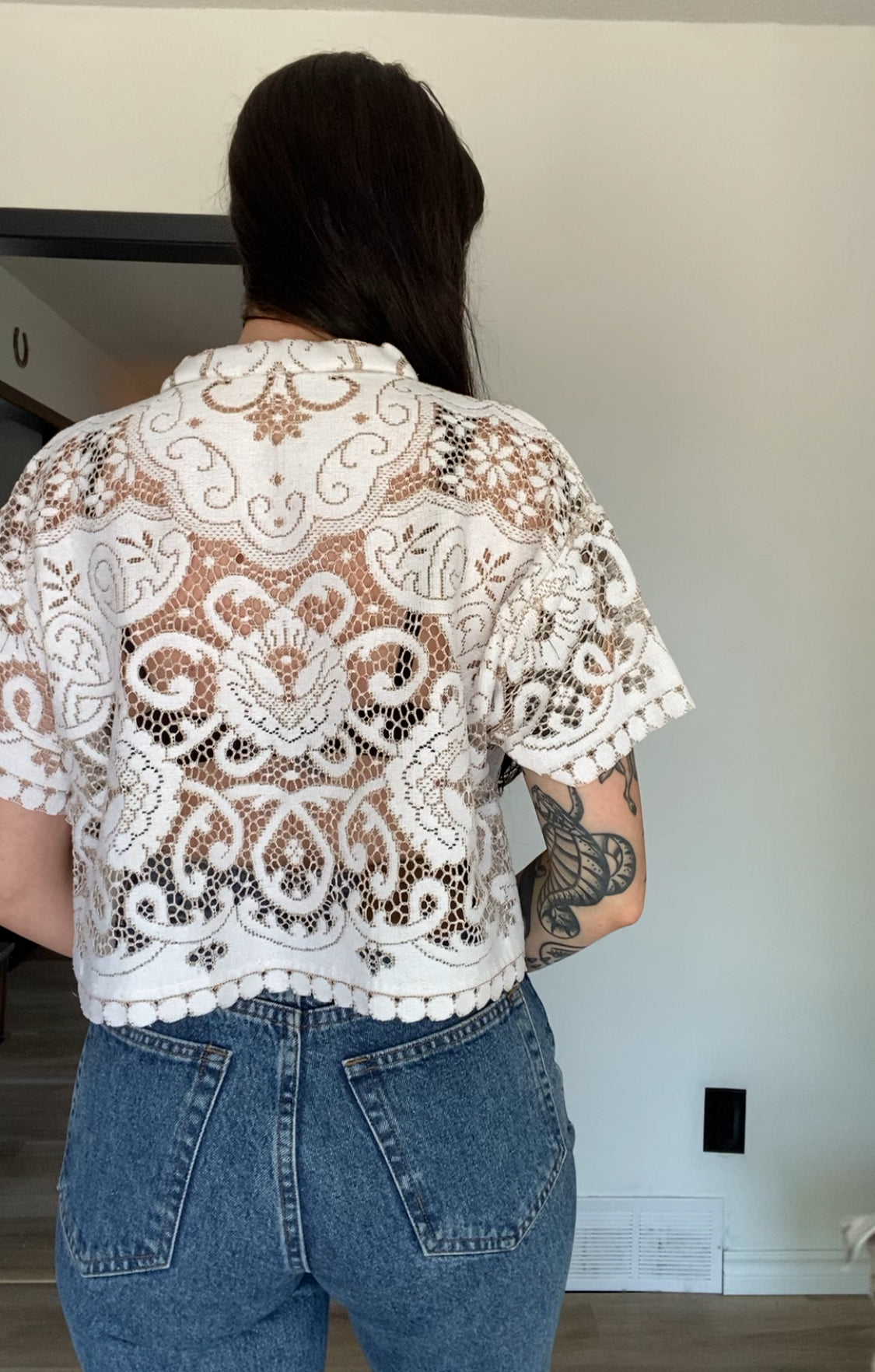 Upcycled Tie-front Lace Blouse II