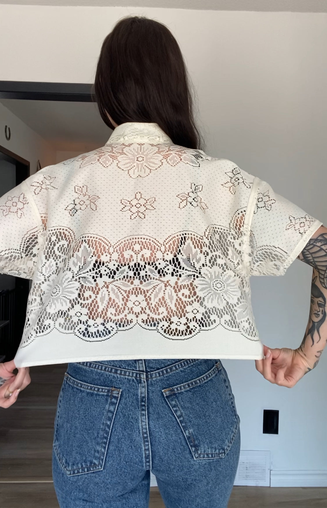 Upcycled Tie-front Lace Blouse III