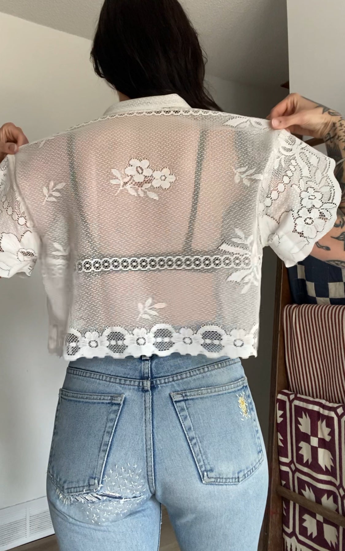 Upcycled Tie-front Lace Blouse I