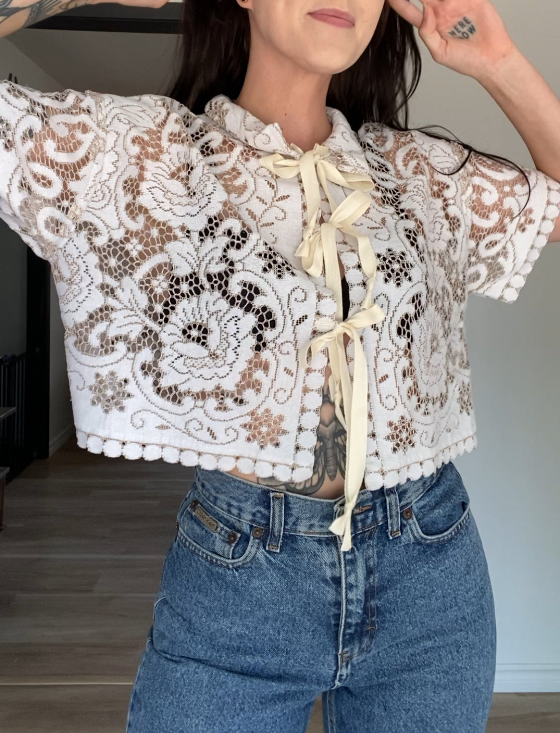 Upcycled Tie-front Lace Blouse II