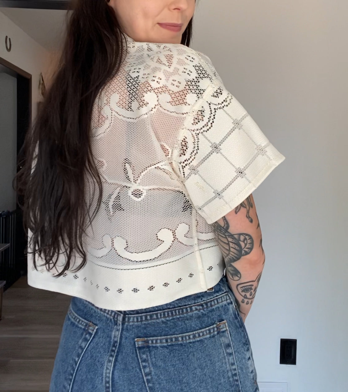 Upcycled Tie-front Lace Blouse I