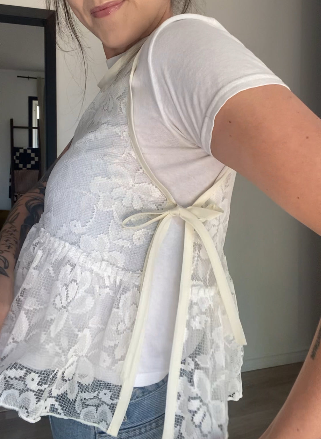 Upcycled Side-Tie Lace Tank Top