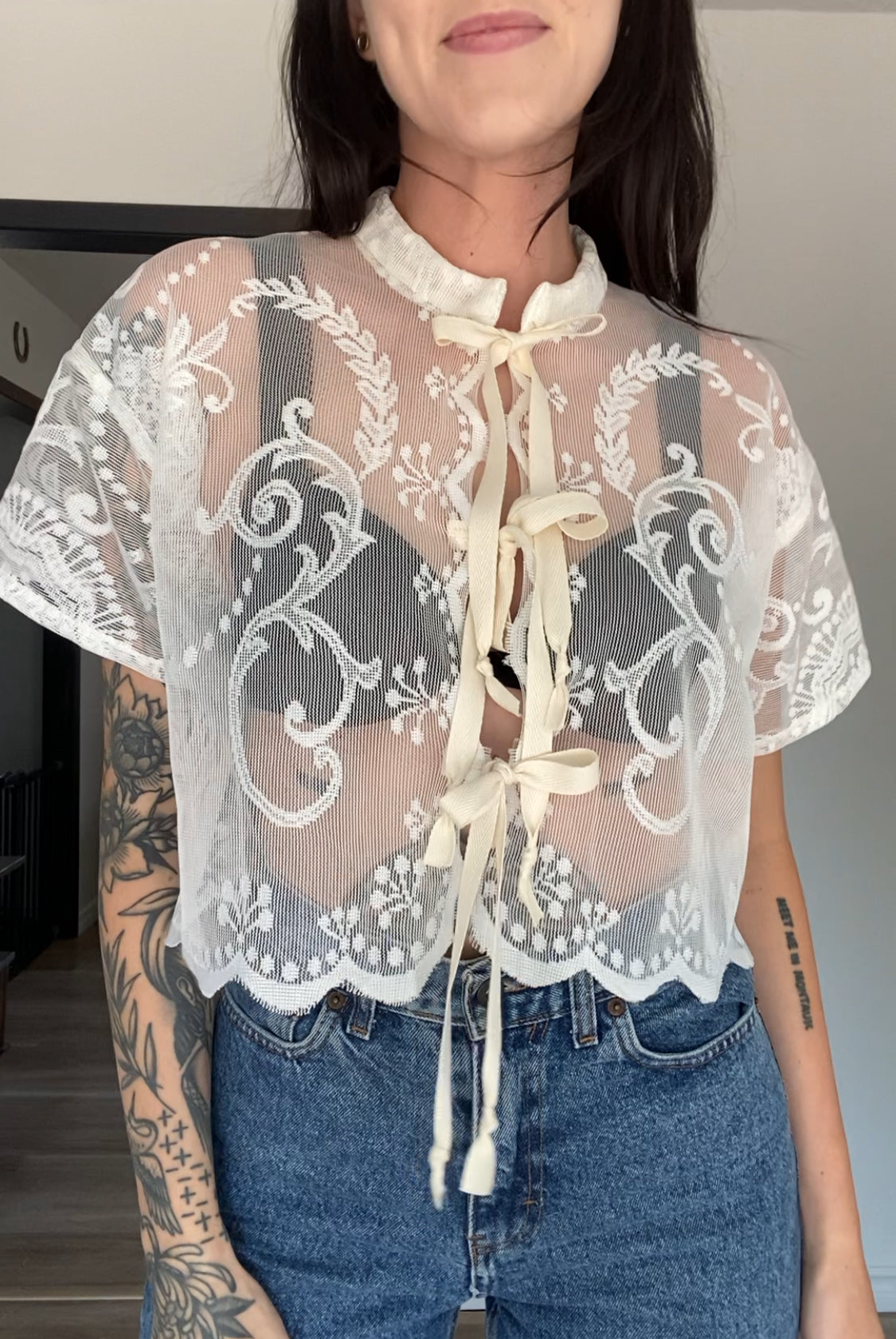 Upcycled Tie-front Lace Blouse II