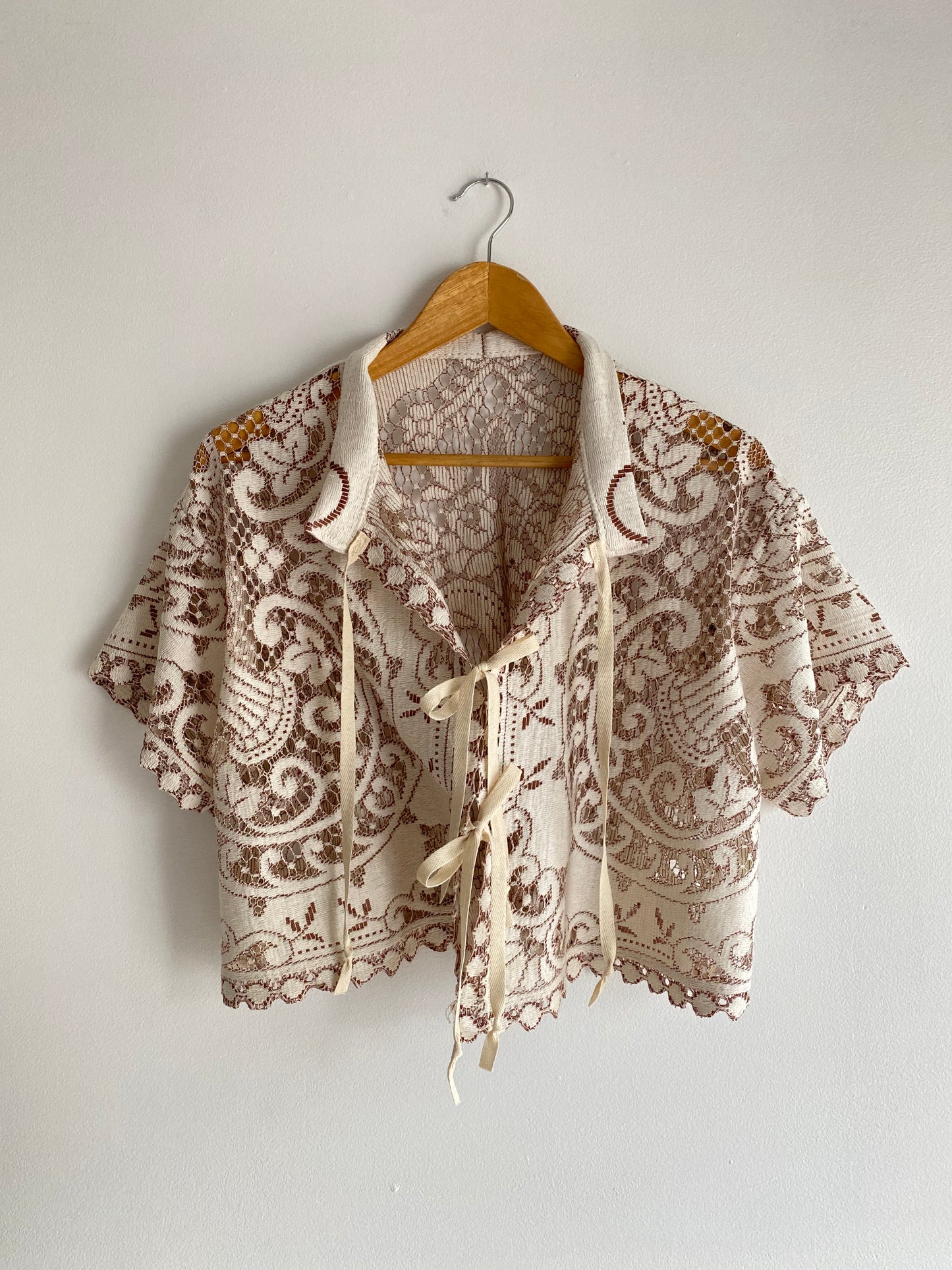 Upcycled Tie-front Lace Blouse