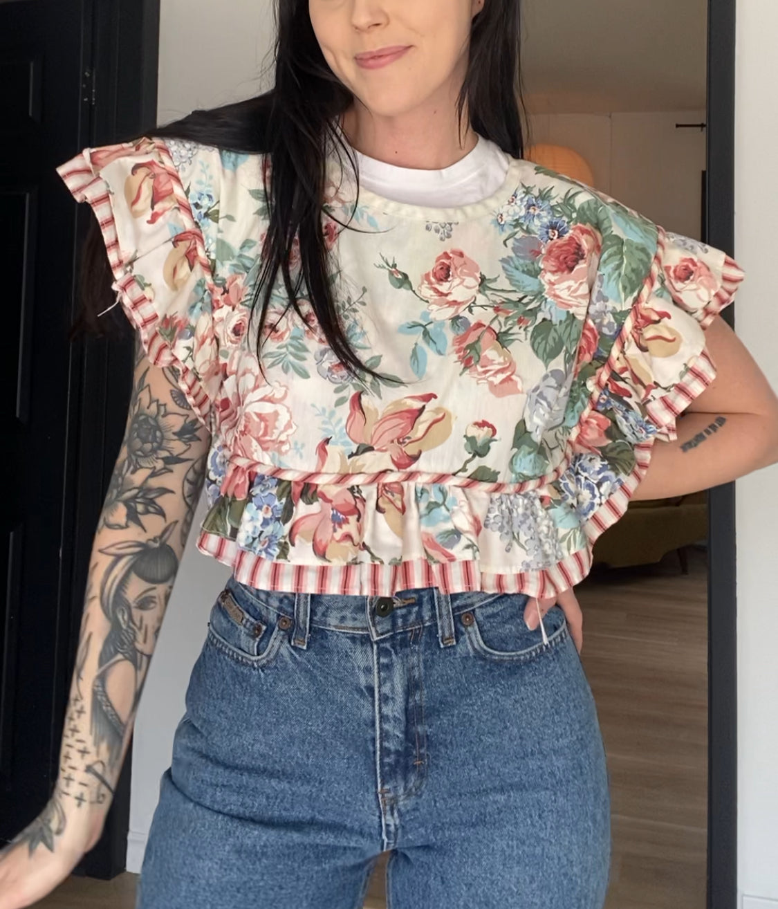 Upcycled Floral Side-tie Vest II
