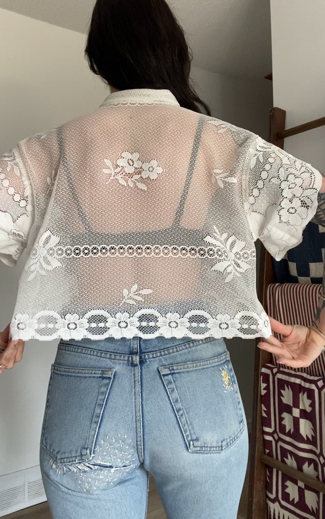 Upcycled Tie-front Lace Blouse I