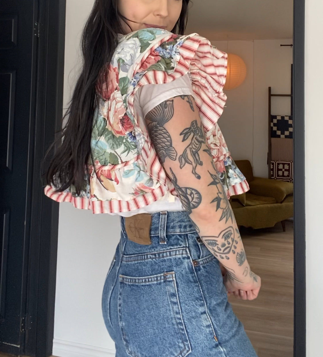 Upcycled Floral Side-tie Vest II