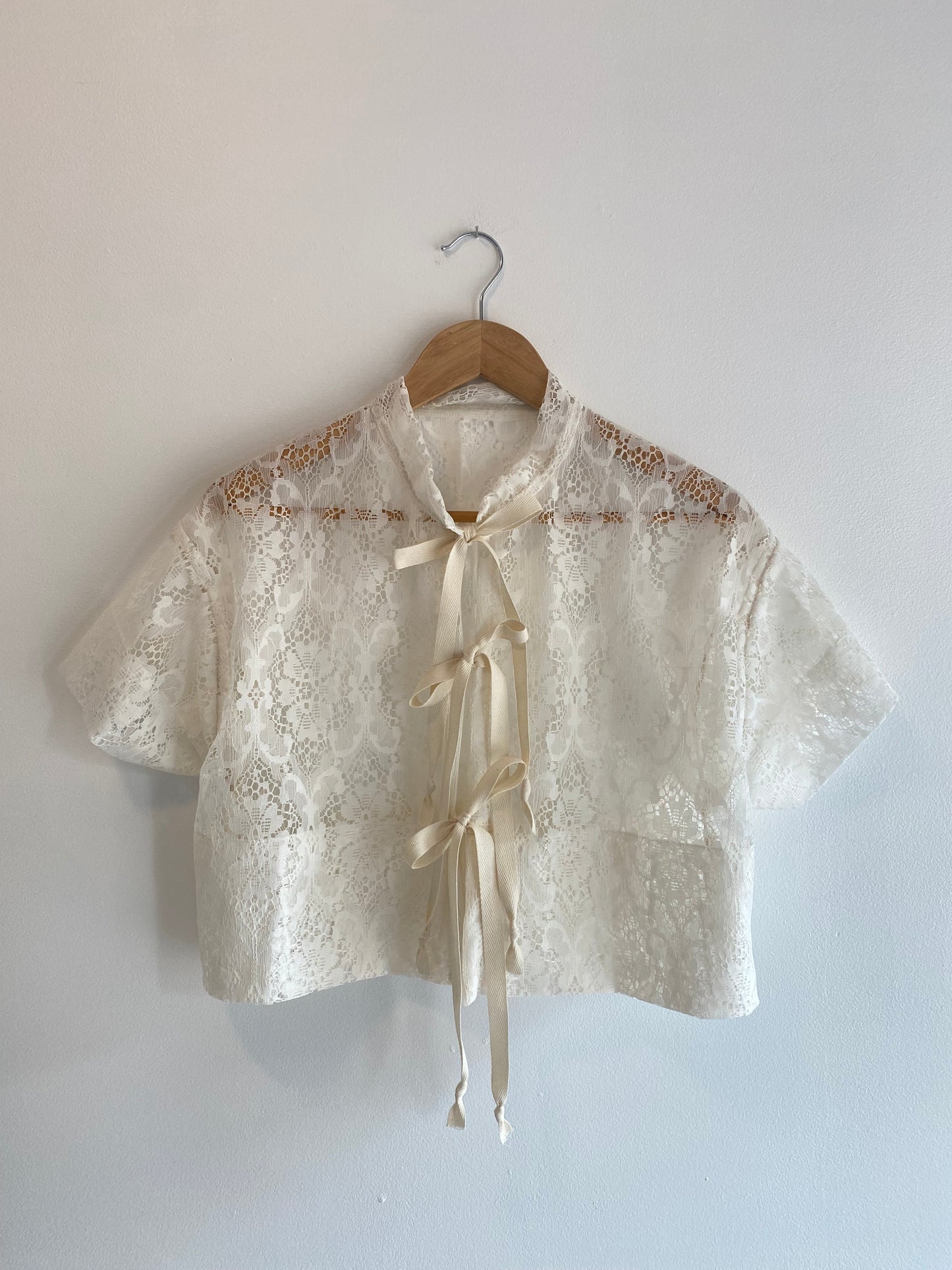 Upcycled Tie-front Lace Blouse